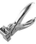 Heavy Duty Zinc Alloy T Slot Puncher Plier for PVC ID Cards Makes Crisp 2mm Holes With Zero Burrs, silver handheld tool.