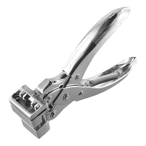 Heavy Duty Zinc Alloy T Slot Puncher Plier for PVC ID Cards Makes Crisp 2mm Holes With Zero Burrs, silver handheld tool.