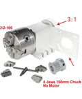 Heavy Duty Cnc Rotary Index Head Featuring A Killer Four Jaw 100mm Chuck And Precise 65mm Center Height Stepper Mount built tough with accessories.