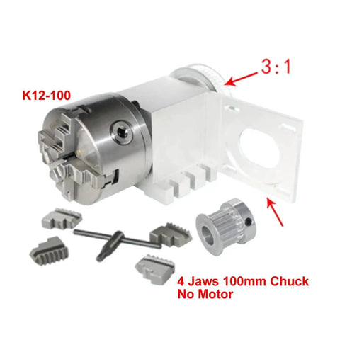 Heavy Duty Cnc Rotary Index Head Featuring A Killer Four Jaw 100mm Chuck And Precise 65mm Center Height Stepper Mount built tough with accessories.