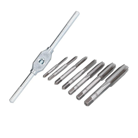 Top Notch Metric Hand Tap Wrench Set With Adjustable Reamer From M3 To M12, Bearing Steel Grip for clean threads, 7 pieces.