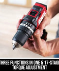Compact Brushless Hammer Drill Kit With 12V Power Core, 1/2 Inch Keyless Chuck shown in hand for torque adjustment