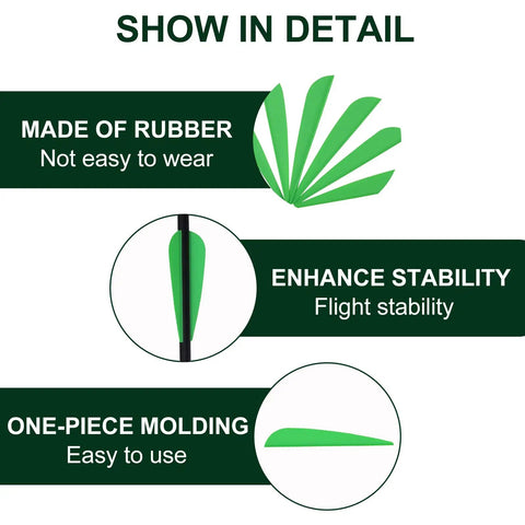 Green vanes detail of 60 Pack 3 Inch TPU Plastic Arrow Fletchings Vanes For DIY Archery Bow Dope Durability Will Not Warp Easy To Soak And Reuse