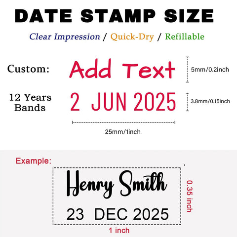 Straight Up Slick Custom Business Date Stamp With Your Personalized Name And Signature, Dope Self Inking Refillable Seal For Signing Contracts And Invoices Daily, Five Vibrant Ink Colors size and text display.