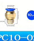 Premium 10Pcs Brass Push Fit Pneumatic Fittings Kit For Quick Connect Air Hose Straight Elbows Male Thread Swivel Ring Design Perfect For PU Nylon Tubing And Compressor Systems To Upgrade Your Workflow. brass PC10-02 fitting, 10mm x 24mm, 10 pcs