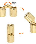 Hidden 8mm Brass Barrel Hinges Set, 8 Pack, 180 Degree Concealed Hinges in polished brass showing open and closed positions.