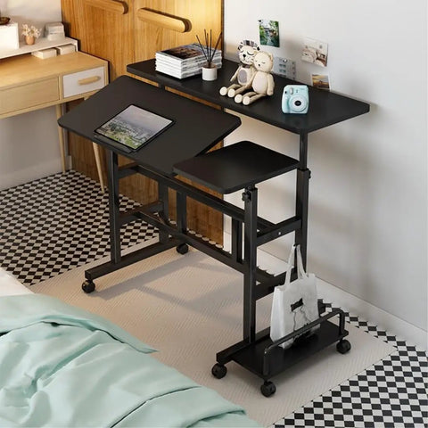 Effortless Height Adjustable Rolling Computer Desk, Foldable Standing Laptop Table With Wide Rust Proof Frame And Smooth Glide Wheels For Cozy Lazy Desk Setup in a cozy room