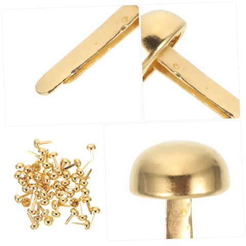 Close-up of brass pins from 500-Piece DIY Craft Nails And Paper Fasteners Kit For Cards And Scrapbooking, Miniature Tacks, Pin Brads