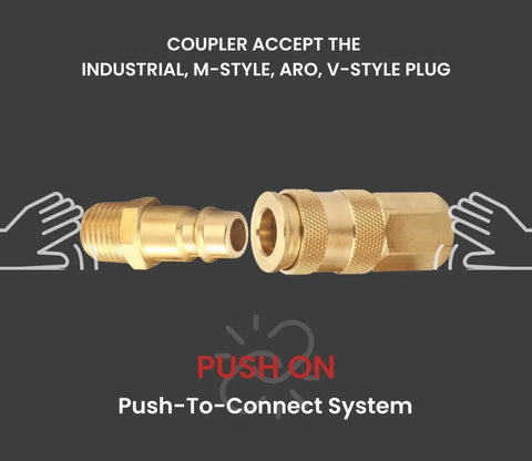 Pro High Flow Air Coupler and Plug Kit, Fourteen Piece V Style Set, One Quarter Inch NPT, Solid Brass Quick Connect Fittings