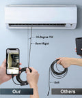 Pro-Grade Dual-Lens Endoscope With Light, 16.4ft Borescope Kit in HVAC inspection showing 15-degree tilt and semi-rigid cable
