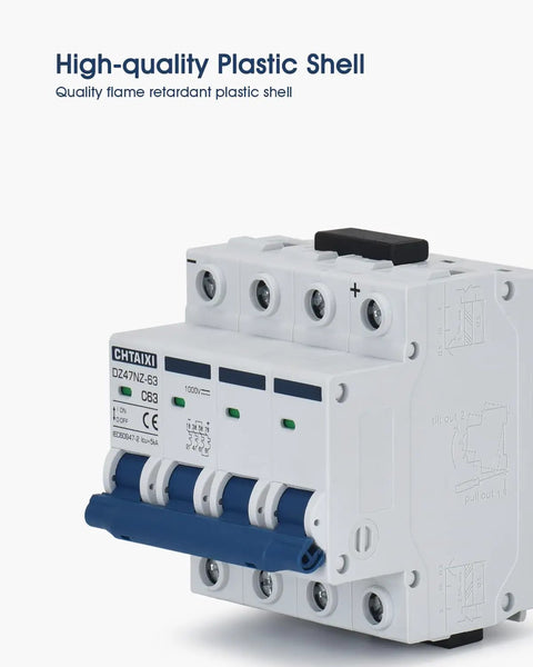 DC Miniature Circuit Breaker 4 Pole 1000V 20A Isolator For Solar PV System With Thermal Magnetic Trip DIN Rail Mount shown