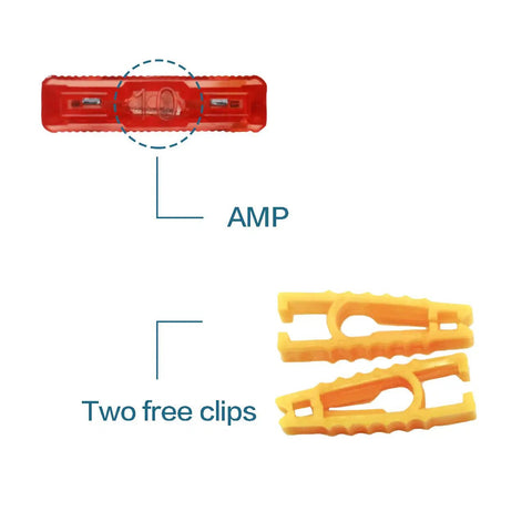 140 Piece Car Fuses Assortment Kit With Standard And Mini Blade Fuses 5A To 30A Replacement Fuses For Cars SUVs RVs Trucks Boats Includes Two Fuse Pullers For Quick DIY Auto Electrical Fixes For Your Ride features a red 10A fuse and two yellow fuse pullers.