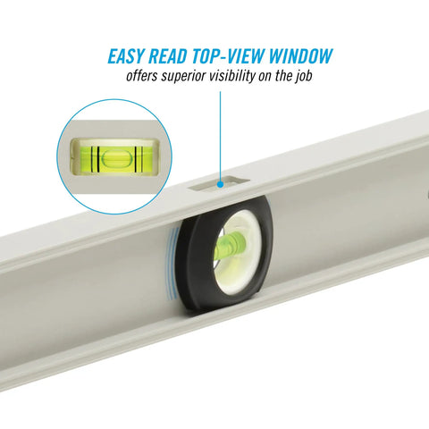 Dead On Accuracy 48 Inch Aluminum I Beam Level With 3 High Contrast Vials And Bulletproof End Caps Crafted For Hardworking Crews Features Ergonomic Grip Handles And Crystal Clear Top Windows Making Layout Tasks Run Super Smooth