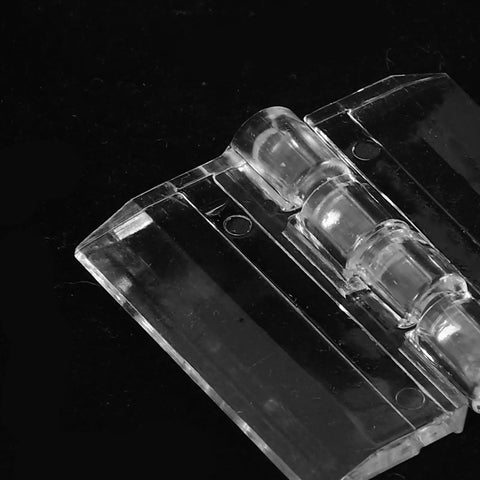 Close-up of a crystal clear acrylic hinge from 10 Pack Acrylic Folding Hinges For Jewelry Boxes And Display Cases, showcasing durable design.