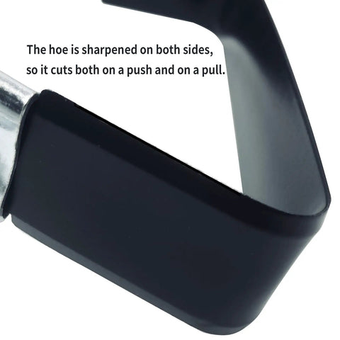 Close-up of Stirrup Hoe Garden Tool With Adjustable Loop Heads showing sharpened edges for Easy Peasy Weeding