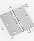 Top Shelf Interior Door Hinges In Brushed Nickel With Rounded Corners Solid Iron Residential Hardware three inch half size with measurements.