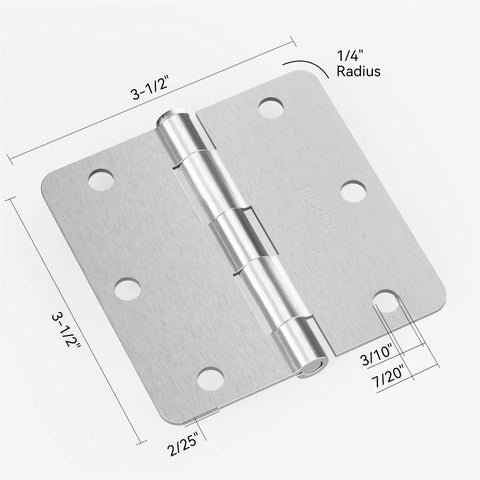 Top Shelf Interior Door Hinges In Brushed Nickel With Rounded Corners Solid Iron Residential Hardware three inch half size with measurements.