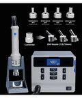 Hot Air Soldering Station Pro Grade 1000W Rework System With Lead Free Iron Digital LED Temperature Display In Celsius Fahrenheit Dual Power Switch Stop And Start Function For Phone And PCB Repair with multiple nozzles and converter shown