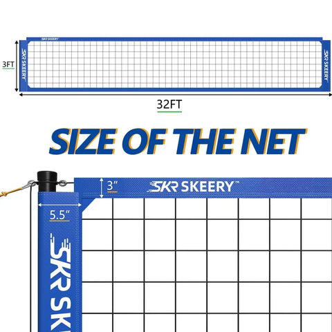 Heavy Duty Outdoor Volleyball Net Set With Anti Sag Design And Adjustable Aluminum Poles Portable Backyard Beach Net System Blue 32ft x 3ft