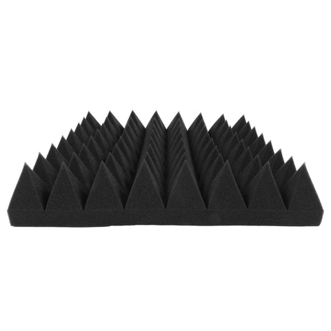 Top Shelf 2X12X12 Inch Pyramid Acoustic Foam Panels 12 Pack high density black sound proofing tiles in a stacked arrangement.