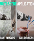 Cordless Heat Gun Kit With 20V Battery Handy Hot Air Gun demo removing paint and shrinking tube with nozzles in use