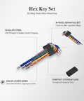 Durable S2 Alloy Steel Hex Key Set With Multicolor Allen Wrenches For Furniture Assembly And Mechanical Repair Tasks That Never Slip Or Bend The Best 9-Piece Kit You Need To Get Stuff Done Fast, 9-piece color-coded set with case