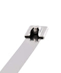 Close-up of Heavy Duty 15 Inch 316 Stainless Steel Cable Tie end showing locking mechanism and durable design for industrial use