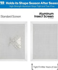 Top Shelf Aluminum Insect Screen Mesh Roll, Rock Solid Bug Barrier Window Replacement Material, Heavy Duty 72 Inch by 100 Foot screen for comparison with standard screen.