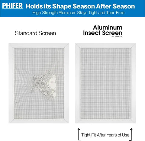 Top Shelf Aluminum Insect Screen Mesh Roll, Rock Solid Bug Barrier Window Replacement Material, Heavy Duty 72 Inch by 100 Foot screen for comparison with standard screen.