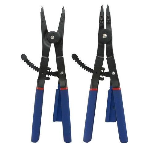 Snap Ring Pliers Set 2 Piece External And Internal Circlip Pliers With Straight 45 Degree And 90 Degree Tips Pro Grade Heavy Duty Tool Kit