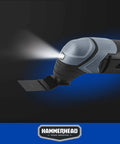 Hammerhead 2.2-Amp oscillating multi-tool with blue-gray housing and flush-cut blade attached, Hammerhead logo visible