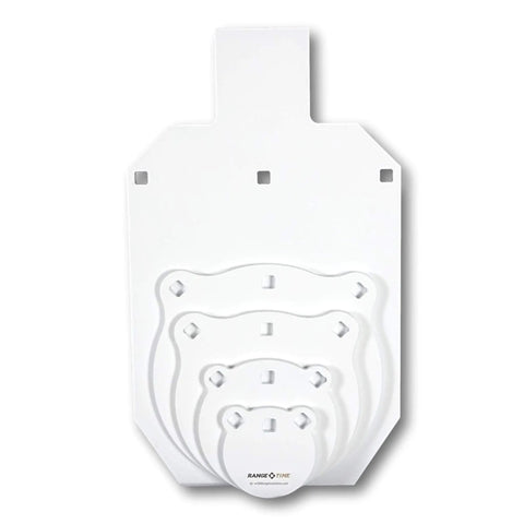 Heavy Duty AR500 Steel Target Set For Rifle And Pistol Practice, displaying multiple gongs and silhouette plate, white coating