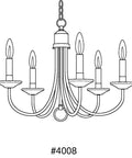 Five-Light White Candles Traditional Chandelier Light With Textured Black Finish Model P4008-31 drawing, steel frame, 21x16 inches.