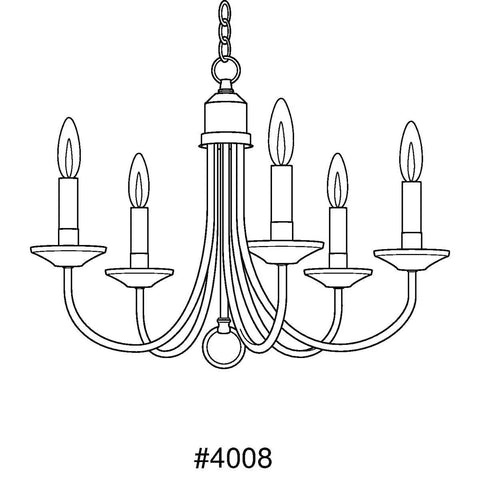Five-Light White Candles Traditional Chandelier Light With Textured Black Finish Model P4008-31 drawing, steel frame, 21x16 inches.