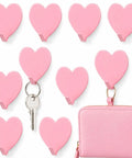 Super Sweet Pink Heart Wall Hooks 10 Pack Adhesive Hangars For Heavy Keys Towels Jackets And Bags, featuring pink heart-shaped hooks.