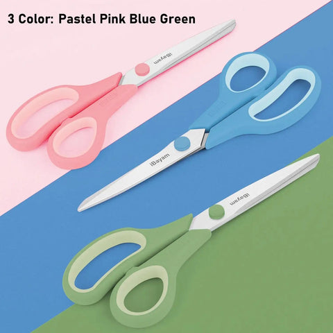 All Purpose Heavy Duty Scissors 3 Pack With 2.5mm Thick Stainless Steel Blades Built Tough Like A Beast For Cardboard Burlap Carpet Leather Vinyl Denim Canvas And More. pastel 3-pack scissors