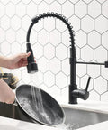 Led Light Kitchen Faucet With Pull Down Sprayer In Matte Black 304 Stainless Steel Industrial Single Handle for a modern kitchen setting