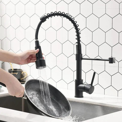 Led Light Kitchen Faucet With Pull Down Sprayer In Matte Black 304 Stainless Steel Industrial Single Handle for a modern kitchen setting