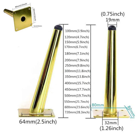 Golden Metal Sofa Legs Set 4 Beefy Adjustable Cone Furniture Feet for Sofas Coffee Tables TV Cabinets Beds Dining Desks