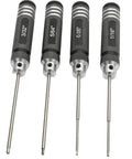 Four Piece SAE Hex Screwdriver Set With Anti Slip Handle For DIY Projects And Tiny Model Mods Includes 0.05 Inch One Sixteenth Inch Three Thirty Seconds Inch And Five Sixty Fourth Inch Hex Wrenches Built From Durable Steel For Precise Repairs