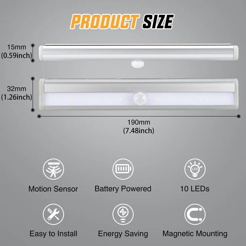 Product size and features of RV Step Lights 3 Pack Motion Sensor Activated LED Bar Exterior Lighting Battery Operated Wireless Magnetic