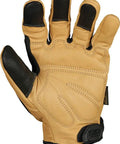 Heavy Duty Leather Work Gloves With Hi Viz TPR Knuckle Guards And Finger Protection, D3O Palm Padding Absorbs Shock, rear view