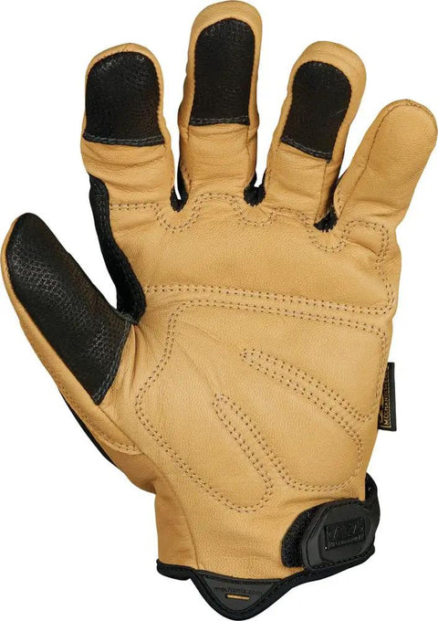 Heavy Duty Leather Work Gloves With Hi Viz TPR Knuckle Guards And Finger Protection, D3O Palm Padding Absorbs Shock, rear view