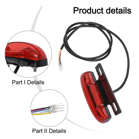 Must Have E Bike Rear Light For 36 Volt Or 48 V Batteries With 6 Pin Connector Plug And Super Bright Led Tail Lamp That Flashes Brake Signal At Night For Maximum Safety On The Road. red ABS e-bike rear light with 100cm wire and 6-pin connector