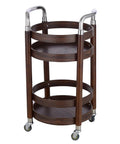 Rustic Industrial Kitchen Wine Storage Cart With Solid Wood And Heavy Steel Frame Mobile Serving Trolley glides super smooth on wheels.