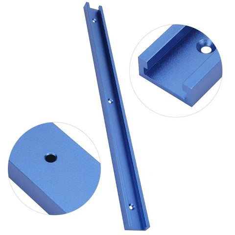 Blue Anodized Aluminum T Track 400mm 15.7in For Woodworking T Slot Miter Track Jig showing details and screw holes