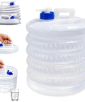 Collapsible Water Container With Spigot For Camping And Hiking, Accordion Foldable Water Storage Jug With Handle shown folded and open