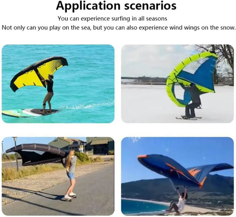 Application scenarios for Five Square Meter Wing Foil Kitesurfing Gear with storage bag and surf leash