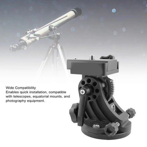 Close-up of Latitude Base Mount for Star Adventurer Wedge Base Aluminum Alloy Adjustable Tripod Seat, black with dual knobs