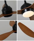 Modern 52 Inch Reversible Ceiling Fan with LED Light, 3 Walnut ABS Blades Quiet DC Motor Ceiling Fan close-up view of motor and blades.